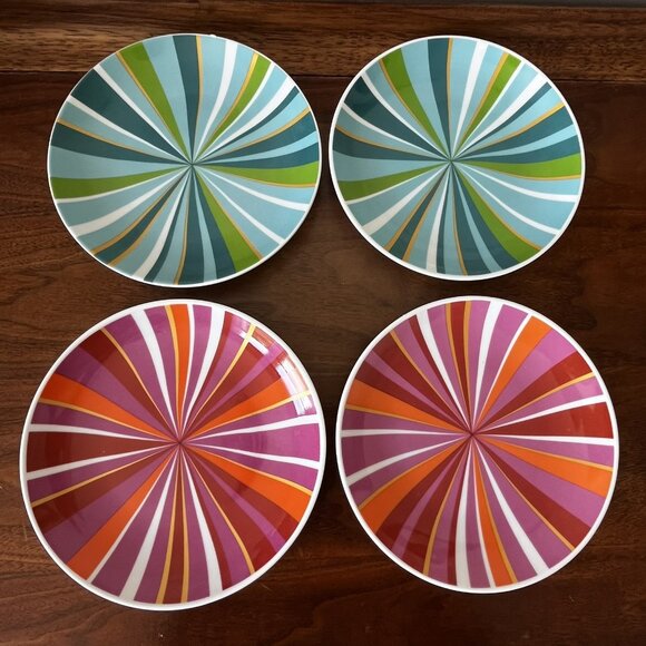 Target By Julia Minasian 6.5” Plates Set Of 4 Ceramic Striped Pink Red Teal Gold - Picture 3 of 10